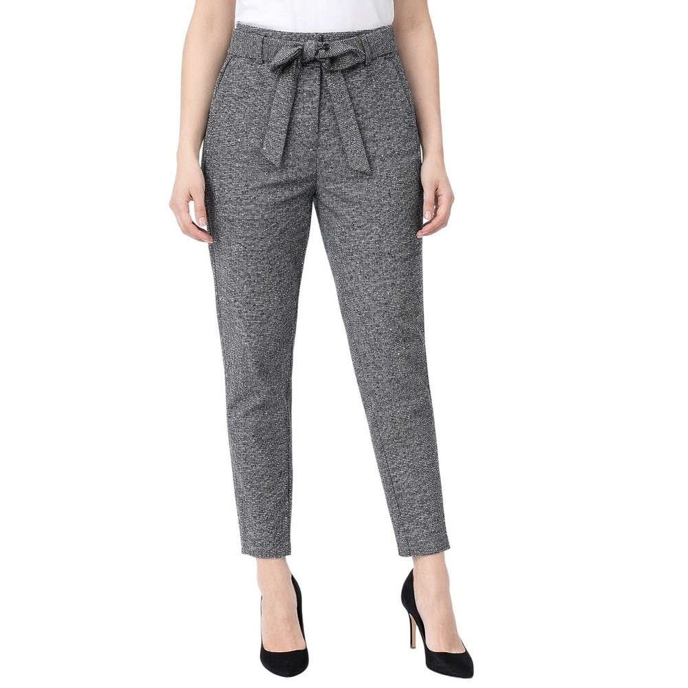 LOFT Trousers Dress Pants Slacks Gray Speckle High Rise Paperbag Shimmer Tweed